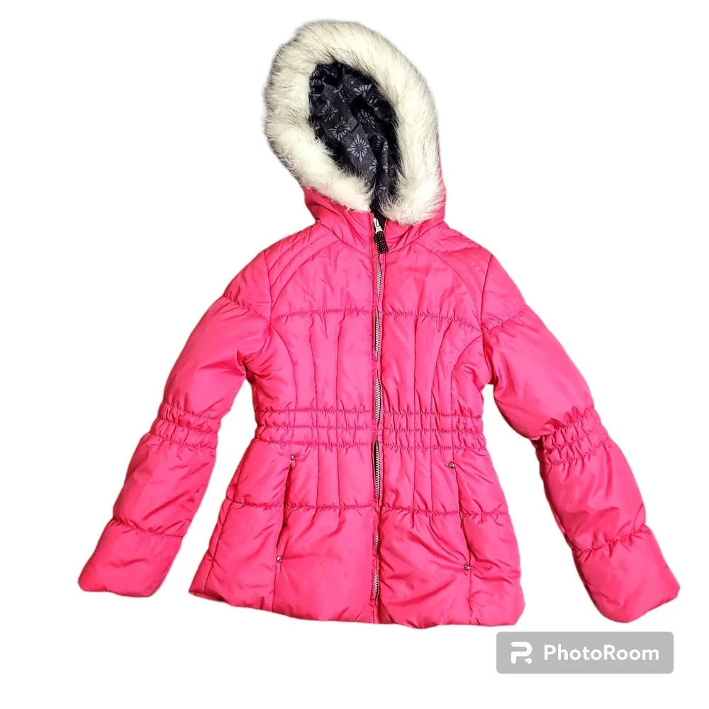 London Fog Pink Faux Fur Hood Trim Winter Jacket